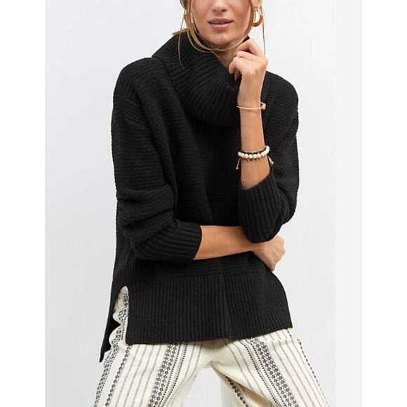 Moth Anthropologie Black Cowl Neck Long Sleeve Sweater Size‎ Large Cozy Women - Picture 1 of 9